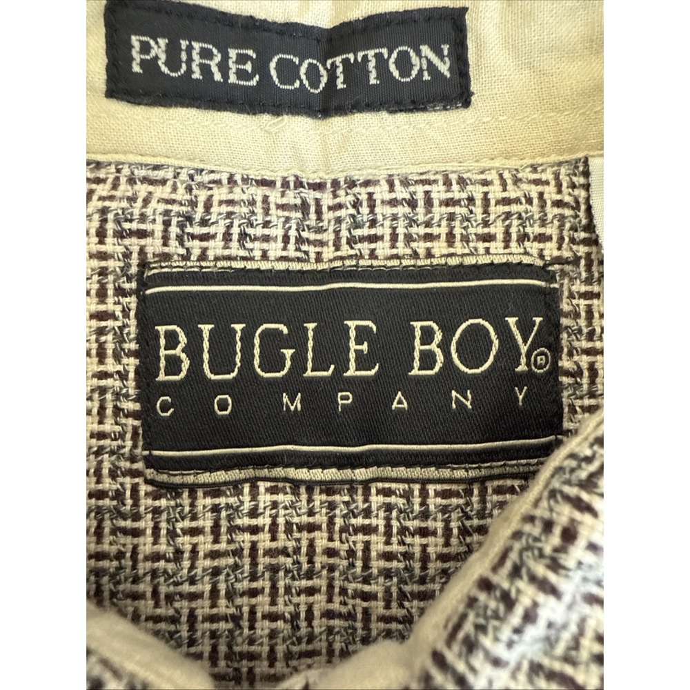 Vtg Bugle Boy Shirt Men's Sz M Long Sleeve Textured Button Down Brown - Picture 4 of 14